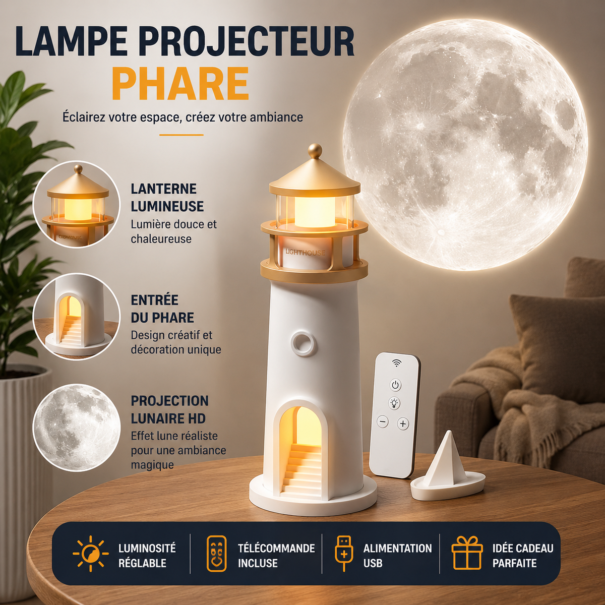 Lampe Projecteur de Lune – Design Phare